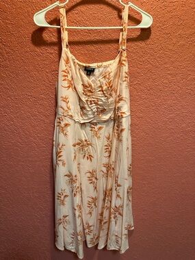 Floral Ruched Midi Dress in Cream and Orange